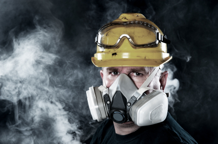 Man wearing smoke mask